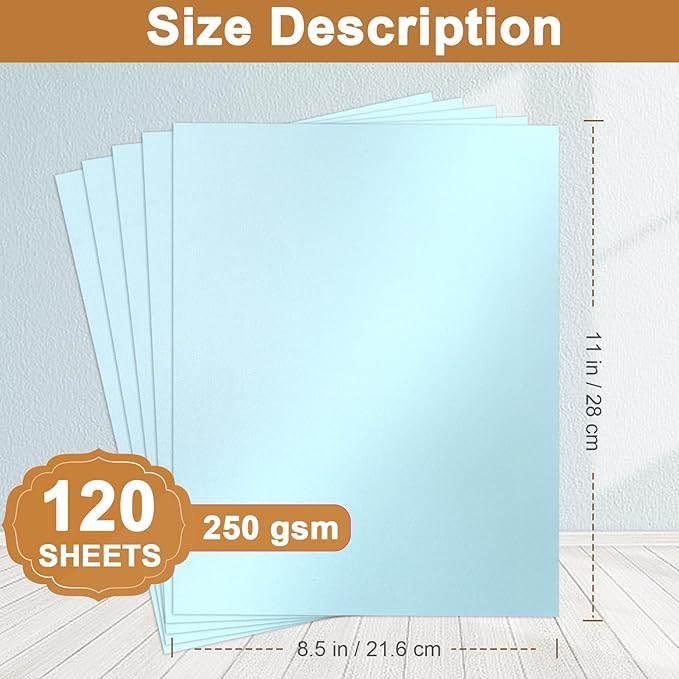 120 Sheets Light Blue Shimmer Cardstock 8.5 x 11 Certificate Paper, 250gsm/92lb Thick Craft Paper Light Blue Card Stock for DIY Cards Making, Greeting Cards, Wedding Invitations, Menus-DeskLoop Office