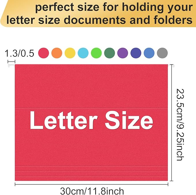 Hanging File Folders, 50 Pack Letter Size Hanging File folders with 1/5-cut Tabs, Stay Organized for Your Home and Office Bulk File, Documents and Paper, 10 Colors-DeskLoop Office