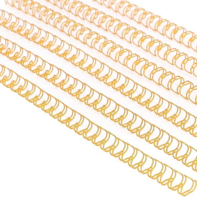 100 Pack Double Loop Wire Binding Spines, YolieraArt Wire Binding Spines, 5/8 Inch Binding Wire for Letter Size (140 Sheet Capacity), 100P, 3:1 Pitch, Gold)-DeskLoop Office