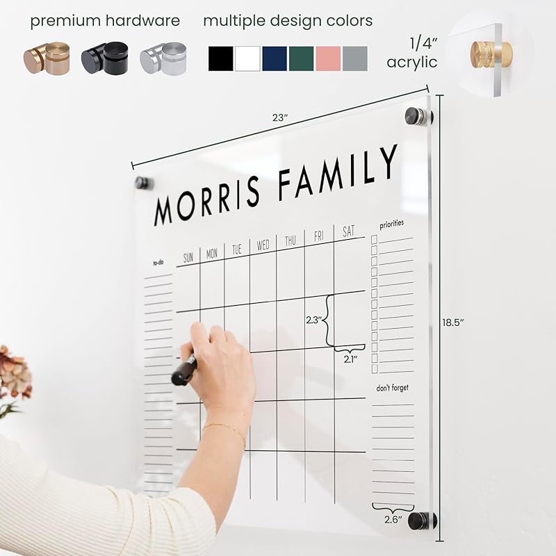 Personalized Clear Acrylic Calendar for Wall, Calendar Whiteboard for Wall, Dry Erase Wall Calendar, Wall Calendar Organizer System for Home (Block, Grey, 23"W x18.5"H)-DeskLoop Office