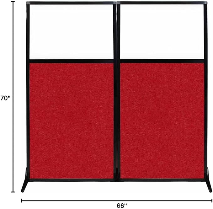 Versare Workstation Partition | Portable Wall Divider | Modern Office Cubicle | Free Standing Privacy Screen | Flexible Work Space | 66" x 70" W/Window, Red Fabric Panels-DeskLoop Office