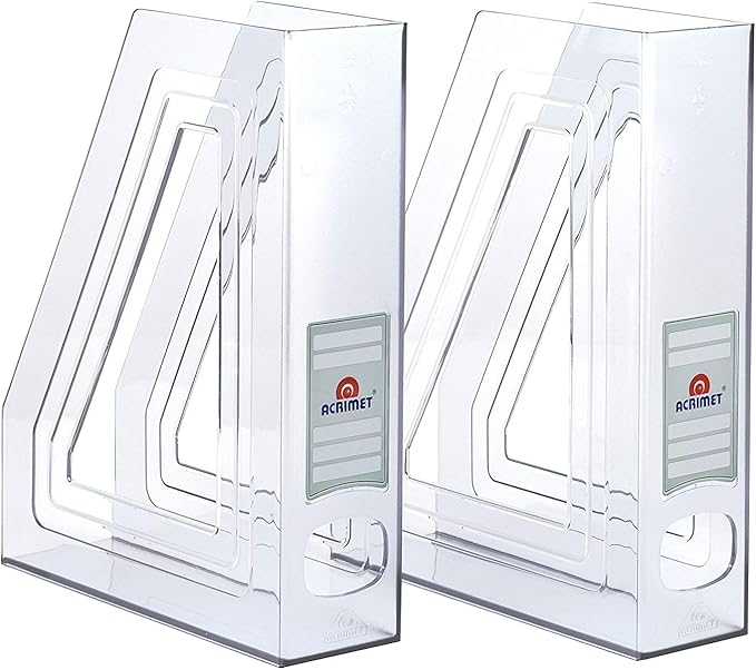 Acrimet Magazine File Holder, Durable Rack, Space-Saving Organizer (Plastic) (Clear Crystal Color) (2 pack)-DeskLoop Office