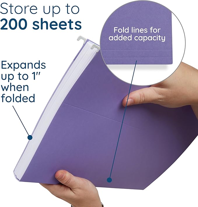 25 Blue Summit Supplies Legal Size Hanging File Folders - Assorted Gem Tone Colors (Turquoise, Teal, Coral, Purple, Magenta), Durable 11pt Paper, Plastic Tabs and Inserts Included-DeskLoop Office