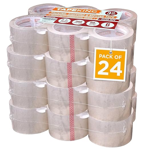 Tape King Clear Packing Tape 3 Inch Wide (Case of 24 Rolls) - 60 Yards Per Refill Roll, (2.7mil Thick) Strong Sealing Adhesive Industrial Depot Tapes for Moving, Packaging, Shipping, Office & Storage-DeskLoop Office