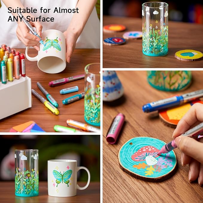 Shuttle Art Automatic Ink Control Acrylic Paint Markers, 48 Colors Brush Tip Acrylic Paint Pens for Rock Painting, Ceramic, Wood, Canvas, Glass, Stone, Fabric, Card Making, DIY & Art Supplies-DeskLoop Office