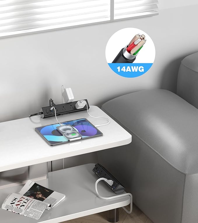 Desk Clamp Power Strip, 40W Total Fast Charging Station, Desk Edge Mount Power Strip, 8 USB Ports(4 USB C) & 8 AC Outlets, Fit 1.9" Tabletop Edge(6Ft 14AWG Cable)-DeskLoop Office