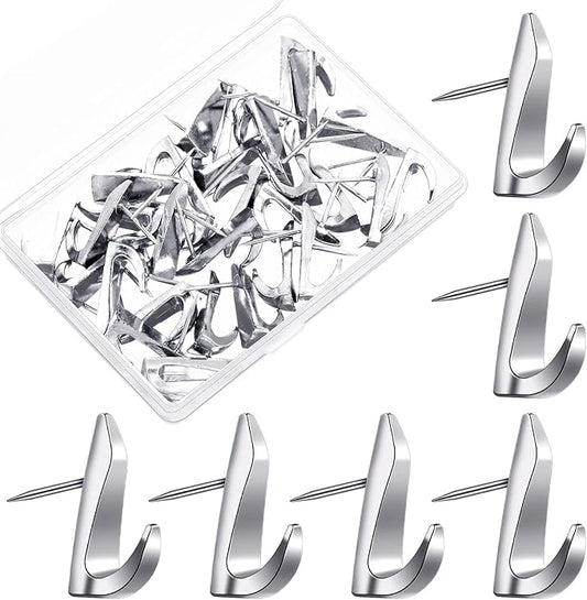 Ferraycle 30 Pieces Metal Push Pin Hangers 20 lbs Picture Hooks Zinc Alloy Thumb Tacks Hanging Hooks with Nails for Home Office Fabric Wall Wooden Board (Silver)-DeskLoop Office