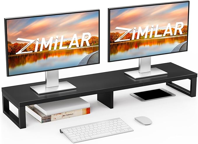Zimilar Dual Monitor Stand Riser, Large Monitor Stand for Desk, Wood Monitor Riser with Storage Organizer for Home Office, Monitor Stands for 2 Monitors, Desktop Wooden Monitor Riser for Computer-DeskLoop Office