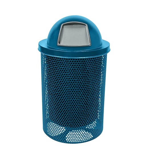 RDT-P-LBL Heavy Duty Round Trash Receptacle with Dome Top, Liner Included, 32 Gallon, Light Blue, Made in America-DeskLoop Office