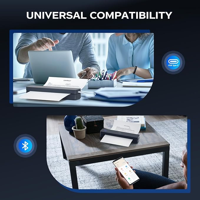 PRT Thermal Portable Printer Wireless for Travel, Inkless Bluetooth Support 8.5"x11" US Letter, A4, Compatible with iOS, Android, Laptop, Mobile Printer for Office, Vehicle, Home Use-DeskLoop Office