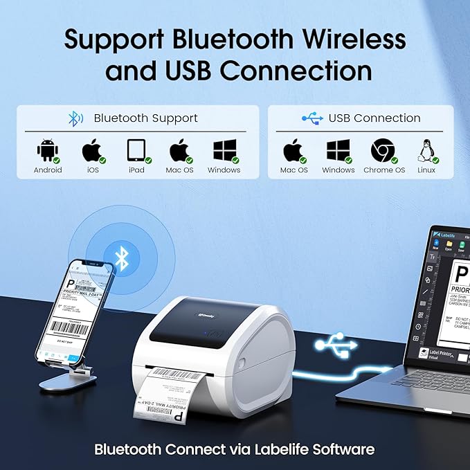 Bluetooth Shipping Label Printer 4x6 - D520BT Bluetooth Thermal Label Printer for Small Business, Shipping Packages, Compatible with USPS, Shopify, Amazon-DeskLoop Office