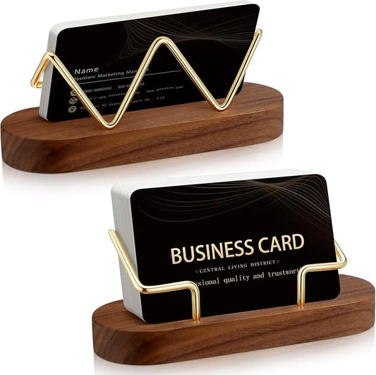 Amyhill 2 Pieces Wood Business Card Holder for Desk Wooden Business Card Display Stand Postcard Holder for Office Home Desktop(Brown)-DeskLoop Office
