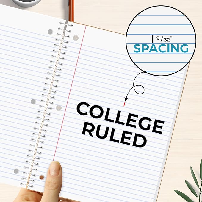 3 Subject Notebook College Ruled, 6 Pack, 150 Sheets(300 Pages), No-Bleed Paper, 3 Hole Punched, 8x10-1/2, 3 Subject Spiral Notebook for School, Home & Office, Assorted Colors-DeskLoop Office