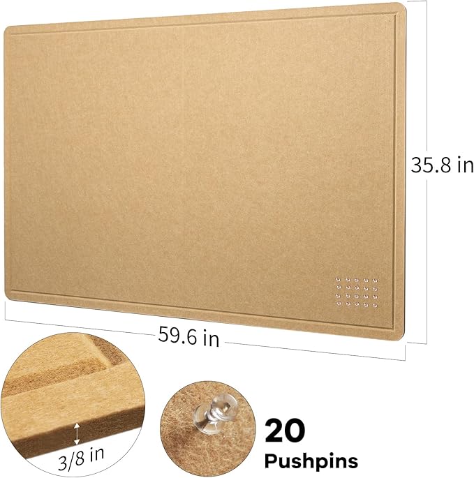 Large Bulletin Board - 60" x 36" Decorative Felt Board, Extra Large Foldable Pinboard, Corkboard Alternative for Memos, Photos, Pictures - Ginger Yellow