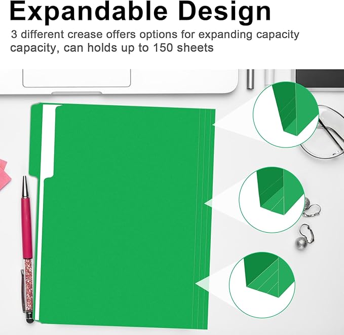 File Folder, RAZCC 150 Pack 1/3 Cut Tab File Folders Letter Size, Creen, Colored Folders with Tab Great for Organizing and Easy File Storage-DeskLoop Office
