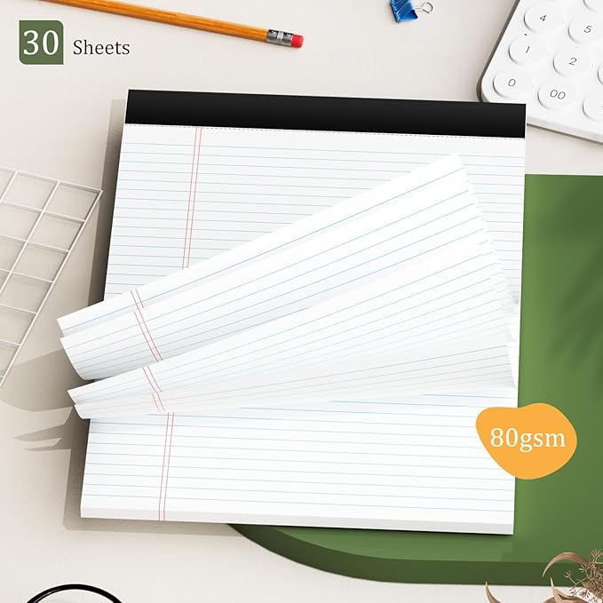 12 Pack of Legal Pads 8.5 x 11.75 College Ruled Notebook White Paper Note Pad Narrow Ruled 30 Sheets Notepads Perforated Writing Pad Clear Print 8x11 Legal Pads Pads of Paper-DeskLoop Office