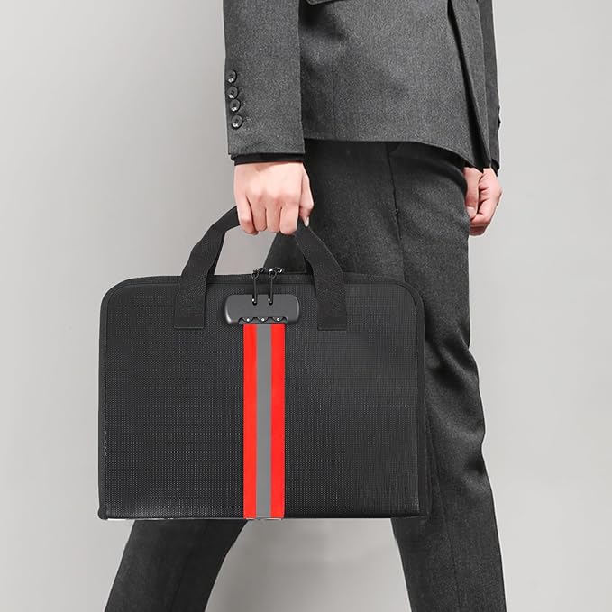 Accordion File Organizer with Combination Lock,Fireproof Expanding File Folder with Multi Pockets,13 Pockets Document Organizer with Handle & Labels,Portable Home Travel Safe Storage Letter A4 Files-DeskLoop Office