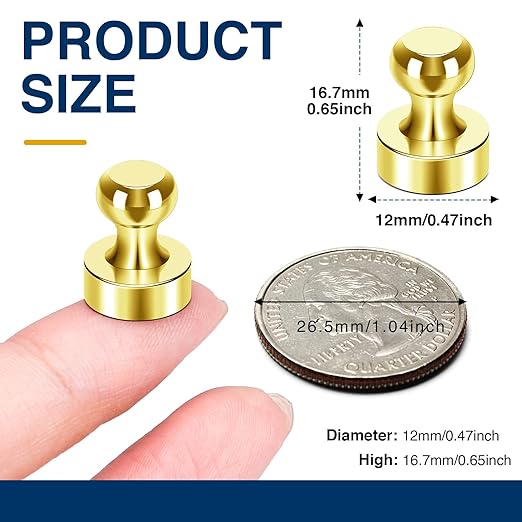 MIKEDE Fridge Magnets - 15 Pcs Gold Neodymium Push Pins for Whiteboard, Office, School & Classroom-DeskLoop Office