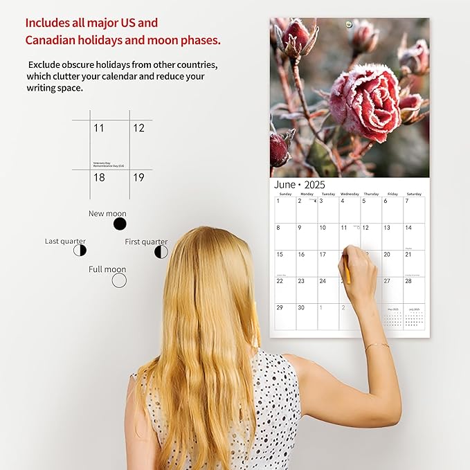 2025 Wall Calendar,Calendar 2025, January 2025 - December 2025, Wall Calendar Roses, 12" x 24" Opened,Full Page Months Thick & Sturdy Paper for Calendar Organizing & Planning-DeskLoop Office