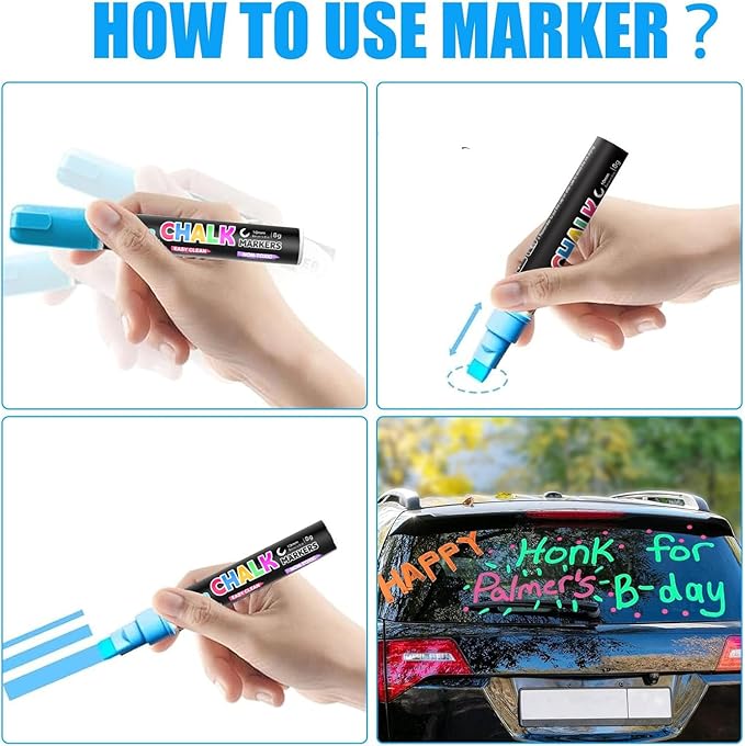 Window Chalk Markers for Cars Glass Washable, 8 Colors Jumbo Liquid Chalk Marker Pens with 10mm 3 in 1 Nib Wide Tip, Chalkboard Markers Car Window Paint Pen for Auto, Mirror, Poster-DeskLoop Office