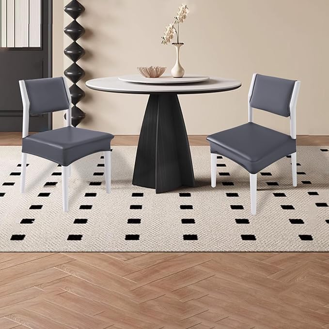 CWK Waterproof PU Leather Dining Chair Covers Set of 4-Stretchable Chair Seat Slipcovers, Removable & Washable Protector for Dining Room,Home,Office,Wedding,Rear Covers (PU-Grey)-DeskLoop Office