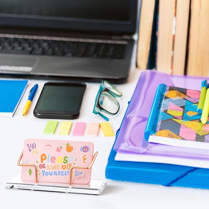 Amyhill 2 Pieces Acrylic Business Card Holder for Desk Clear Horizontal Business Card Display Stand Postcard Holder for Office Home Desktop (Rose Gold)-DeskLoop Office