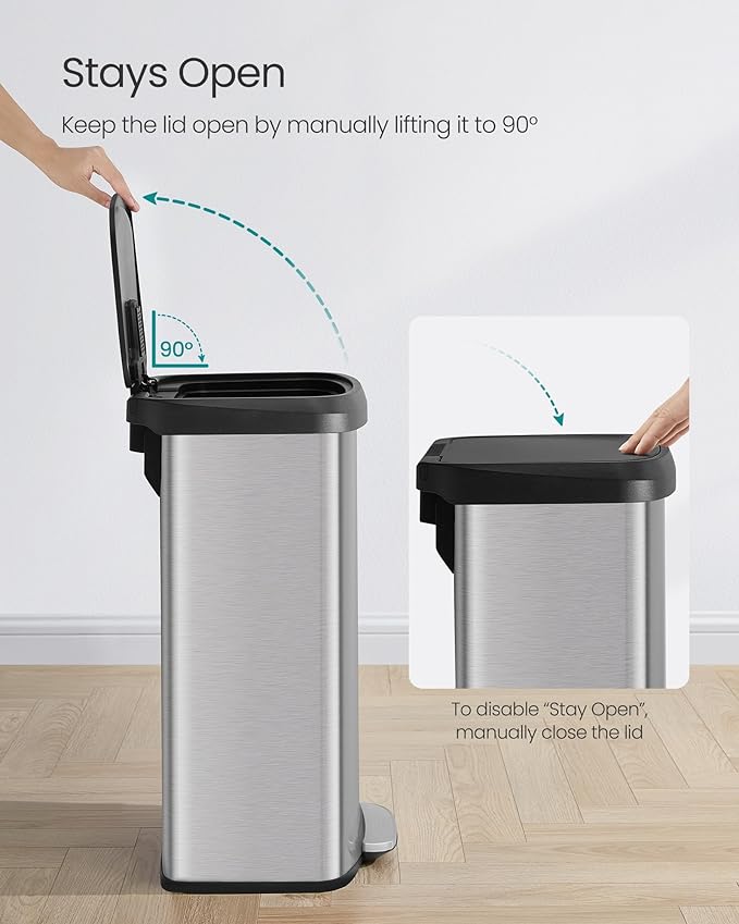 SONGMICS Kitchen Trash Can, 21 Gallon (80 L) Stainless Steel Garbage Can, with Stay-Open Lid and Step-on Pedal, Soft Closure, Tall, Large and Space-Saving, Silver and Black ULTB534E01-DeskLoop Office