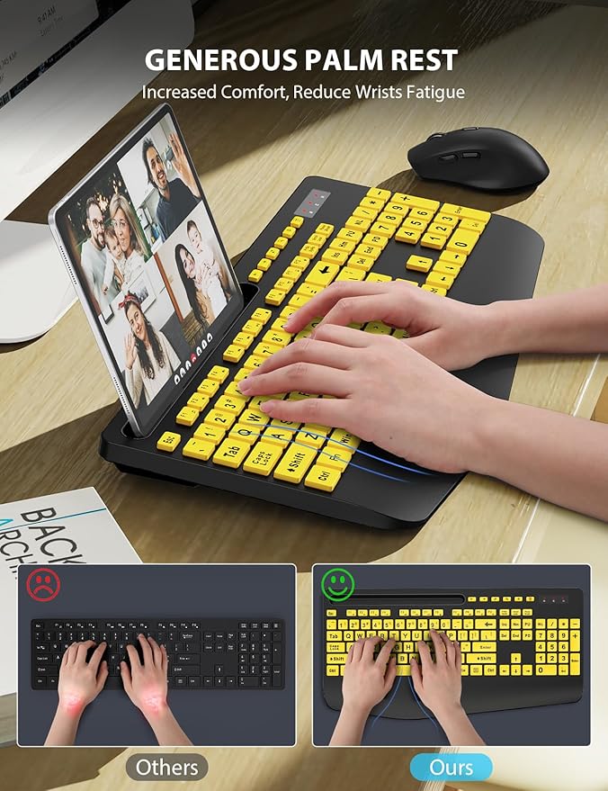 Wireless Keyboard and Mouse Combo - Large Print Ergonomic Keyboard with Wrist Rest, Phone Holder, Sleep Mode, Silent 2.4GHz Keyboard Mouse Set for Computer, Laptop, PC, Mac, Windows - Trueque-DeskLoop Office