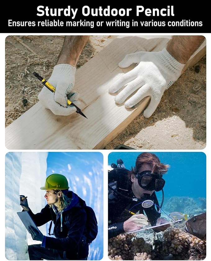 Four Candies 1.3mm Mechanical Pencil Set with 72 Lead Refills, 3PCS Metal Weatherproof Body Heavy Duty Carpenter Pencil, 3 Eraser, 16 Eraser Refills, for Outdoor Woodworking Drafting Marking with Case-DeskLoop Office