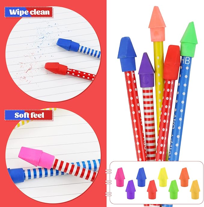 800PCS Caps Pencil Erasers Chisel Shape Pencil Eraser Arrowhead Caps Erasers Latex Free Pencil Pencil Eraser Toppers Assorted Colors for Favors Games Prizes Pencil Top Erasers Home School Office-DeskLoop Office