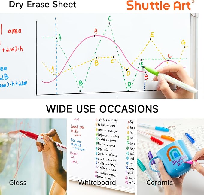 Shuttle Art Dry Erase Markers, 12 Colors 144 Bulk Pack Whiteboard Markers, Fine Point Dry Erase Markers Perfect for Writing on Dry Erase Whiteboard Mirror Glass for School Office Home-DeskLoop Office