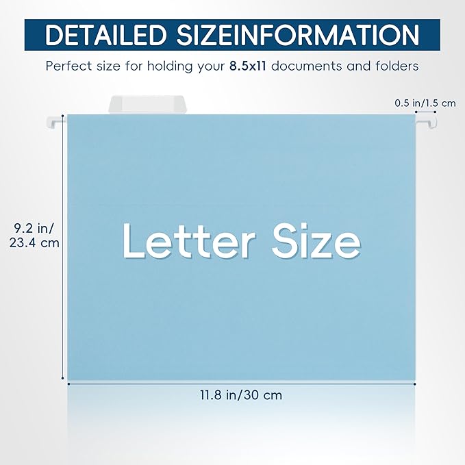 Hanging File Folders, 25 Pack Letter Size File Folders with 1/5-cut Tabs, Office Essentials for Filing Cabinet & Desk Storage-DeskLoop Office