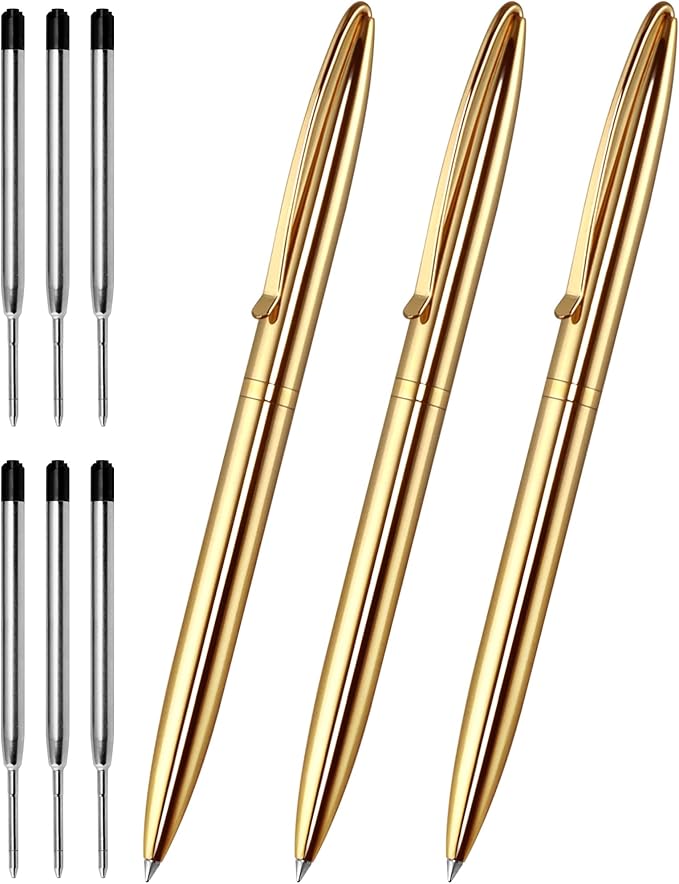 Cambond Ballpoint Pens Fancy Pens - Wedding Guest book with Pen for Journaling Uniform Christmas Gift Gold Pen Black Ink Pens 1.0mm Medium Point, 3 Pens with 6 Refills (Gold)-DeskLoop Office