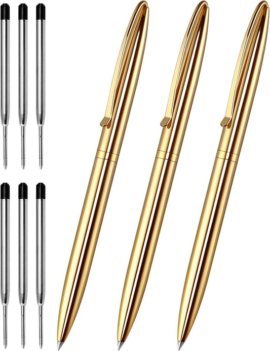 Cambond Ballpoint Pens Fancy Pens - Wedding Guest book with Pen for Journaling Uniform Christmas Gift Gold Pen Black Ink Pens 1.0mm Medium Point, 3 Pens with 6 Refills (Gold)-DeskLoop Office