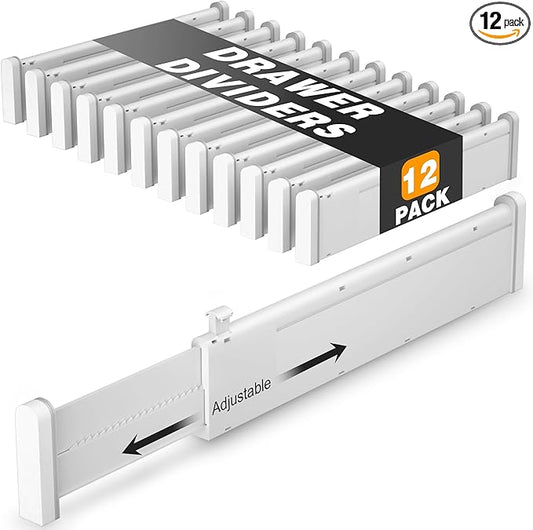 HiYZ Expandable Drawer Dividers - 12.6-22.8'' Adjustable Drawers Organizers for Kitchen Utensils, Drawer Separators in Bedroom, Dresser, Office, Bathroom, Fridge, 12 Pack Long Dividers-Gray-DeskLoop Office