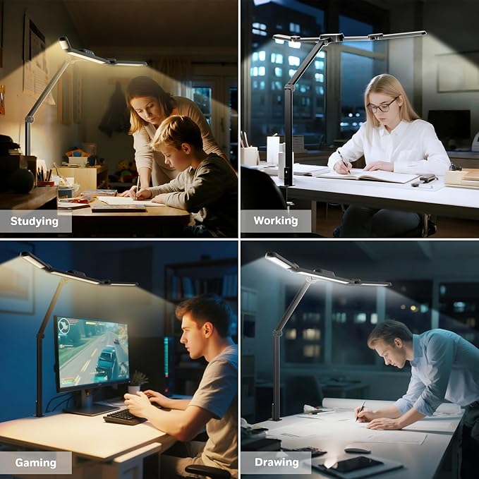 Honeywell LED Desk Lamp with Clamp, HJ3 Sunturalux Architect Desk Lamp for Home Office, Eye-Caring Computer Desk Light 22W 4 Color Modes Clip on Light Stepless Dimming Task Lamp for Working-DeskLoop Office