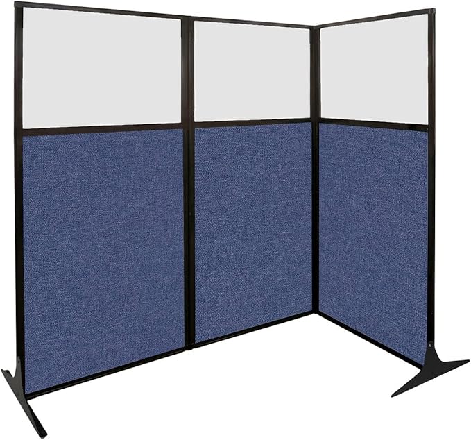 Versare Workstation Partition | Portable Wall Divider | Modern Office Cubicle | Free Standing Privacy Screen | Flexible Work Space | 99" x 70" W/Window, Slate Fabric Panels-DeskLoop Office