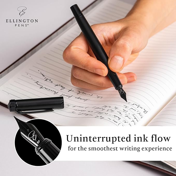 Ellington Pen Luxury Fountain Pen Set - Fountain Pens For Writing - Smooth Medium Nib - Includes Refillable Ink Converter, 3 Ink Cartridges, Gift Box - Calligraphy, Journaling, Sketching (The Stealth)-DeskLoop Office