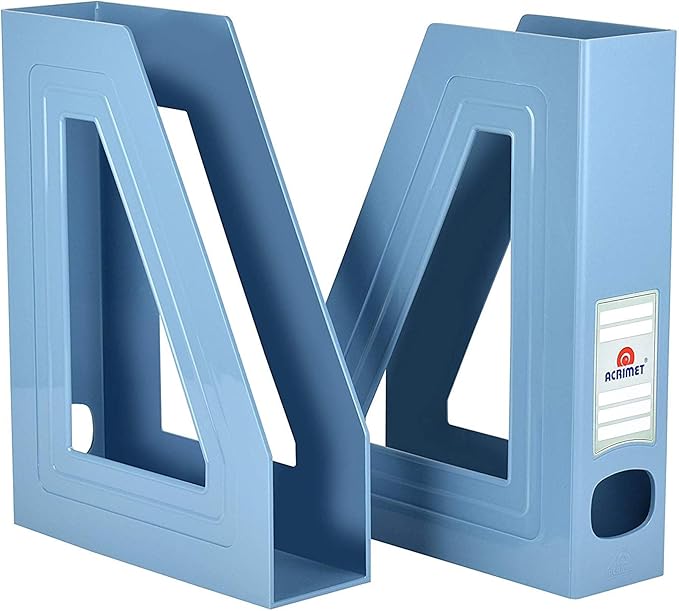 Acrimet Magazine File Holder, Durable Rack, Space-Saving Organizer (Plastic) (Solid Blue Color) (2 pack)-DeskLoop Office