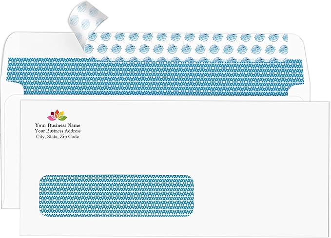 Aimoh 500#10 Custom Printed Single Left Window Self Seal Security Envelopes, Text and Logo Customization, Self Sealing Closure, Security Tinted, Size 4-1/8 x 9-1/2 Inches, 24 LB, 500 Count (72352)-DeskLoop Office