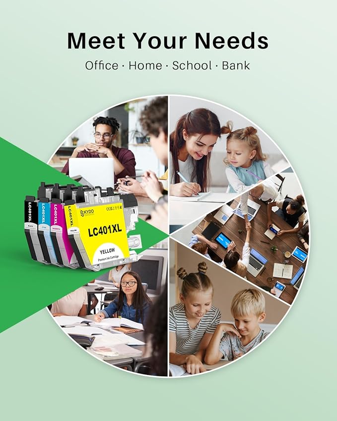 LC401XL Ink Cartridges 4 Pack Replacement for Printer Ink LC 401 XL High Yield Use for MFC-J1010DW MFC-J1012DW MFC-J1170DW MFC-J1800DW, Black Cyan Magenta Yellow-DeskLoop Office