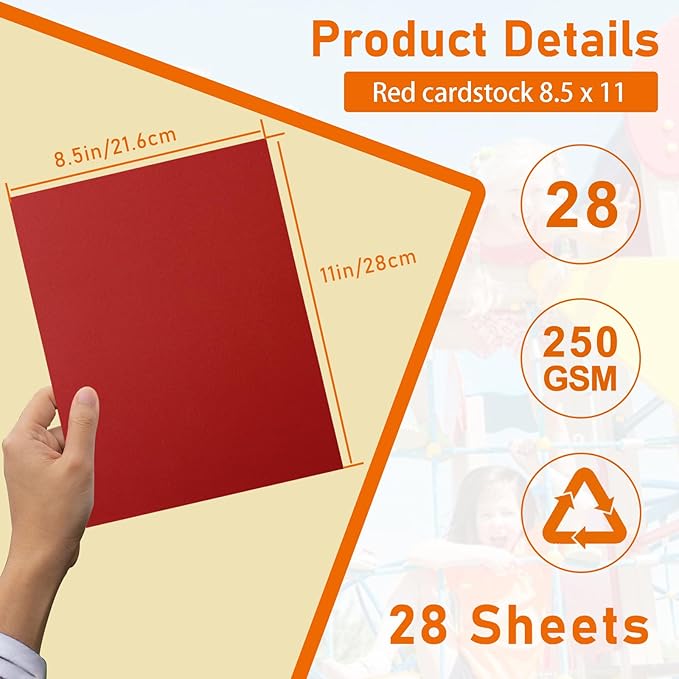 28 Sheets Christmas Red Cardstock 8.5 x 11 Craft Paper, 250gsm/92lb Heavyweight Paper Card Stock for DIY Cards Making, Wedding Invitations, Office Printing, Memus, Anniversary Card-DeskLoop Office