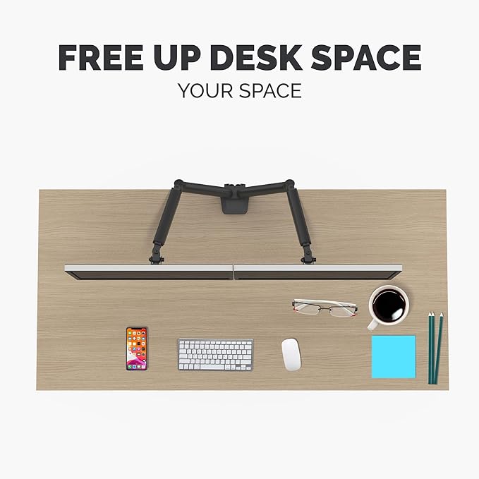 Fellowes Platinum Series Dual Monitor Arm for 40-Inch Monitors, Full Motion, 360° Rotation, VESA Mount with Grommet or Clamp, USB Ports, Ergonomic, Black, 8042501-DeskLoop Office