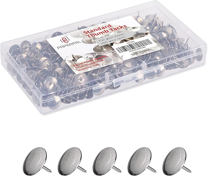 PAPERPAL 500 Standard Thumbtacks for Cork Board, Flat Thumb Tacks for Posters, Bulletin Board Tacks, Metal Pushpins for Office School & Personal Use-DeskLoop Office