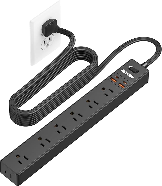 10 Ft Power Strip Surge Protector - 7 Outlets 4 USB Ports (2 USB C), Ultra Thin Flat Extension Cord & Flat Plug, 1700 Joules, Wall Mount, Desk Charging Station for Home Office Dorm, Black-DeskLoop Office