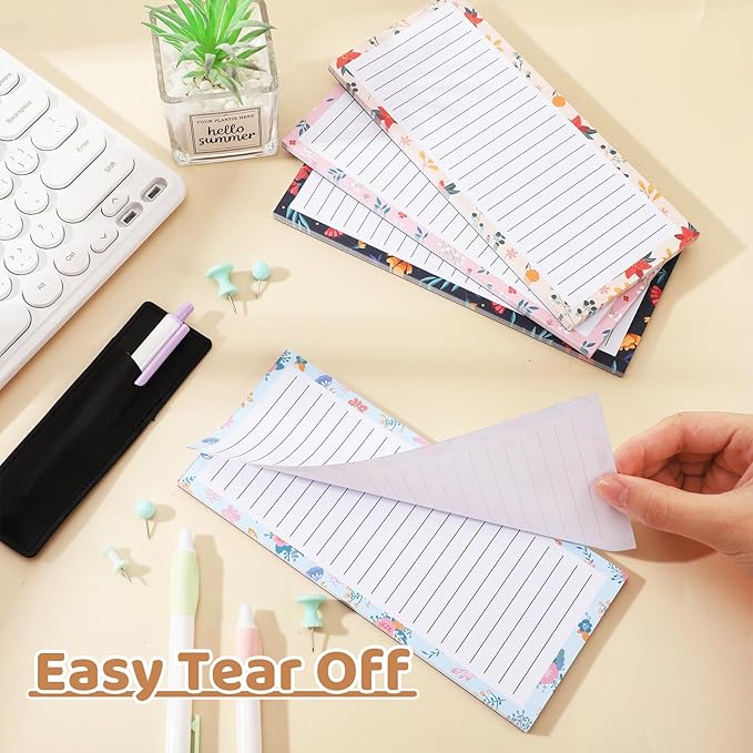 4 Pack Magnetic Note Pad for Fridge with Pen Holder, Totally 200 Sheets Magnetic To Do List, Shopping List, Grocery List, Memo Pads for Refrigerator(Flower Design)-DeskLoop Office