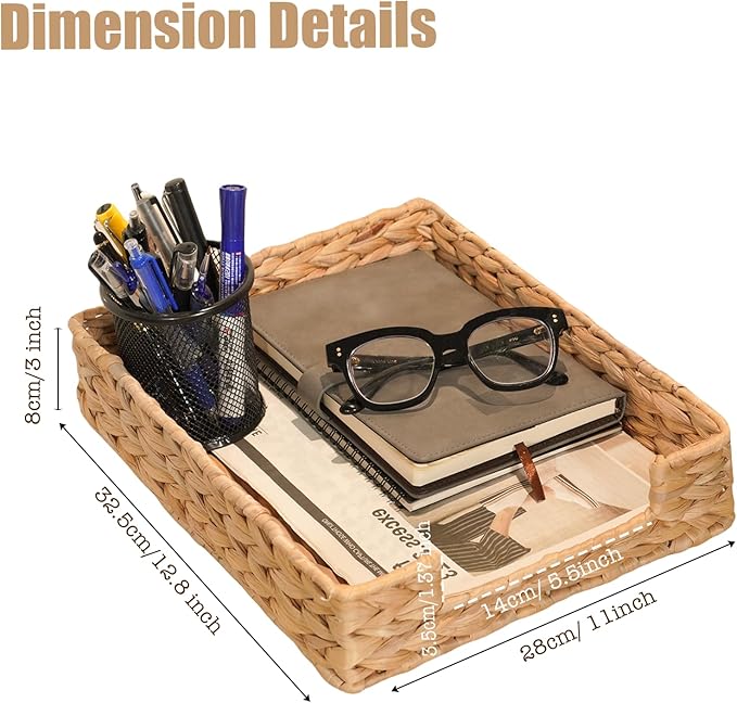 PINXIURY Water Hyacinth Letter Tray for A4 File Desk Mail Letter-Size Paper, Basket Woven Organizer, Magazine Files Storage, Office Document Organizer and Storage-DeskLoop Office
