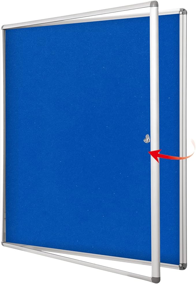 SWANCROWN Pins Bulletin Board Enclosed Lockable Noticeboard Glass Display Case for Home Office School,Blue Fabric,38"x38" (12xA4)-DeskLoop Office