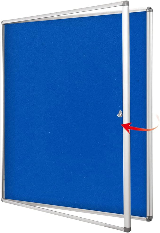 SWANCROWN Pins Bulletin Board Enclosed Lockable Noticeboard Glass Display Case for Home Office School,Blue Fabric,38"x38" (12xA4)-DeskLoop Office