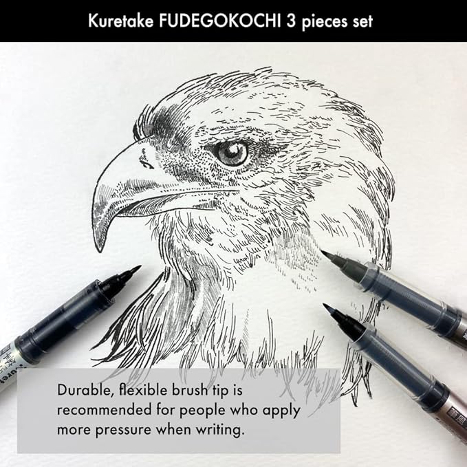 Kuretake Zig Inktober pen set, for Illustration, Manga Drawing, Lettering and Calligraphy, Professional Artist, Made in Japan (FUDEGOKOCHI(3pcs.))-DeskLoop Office